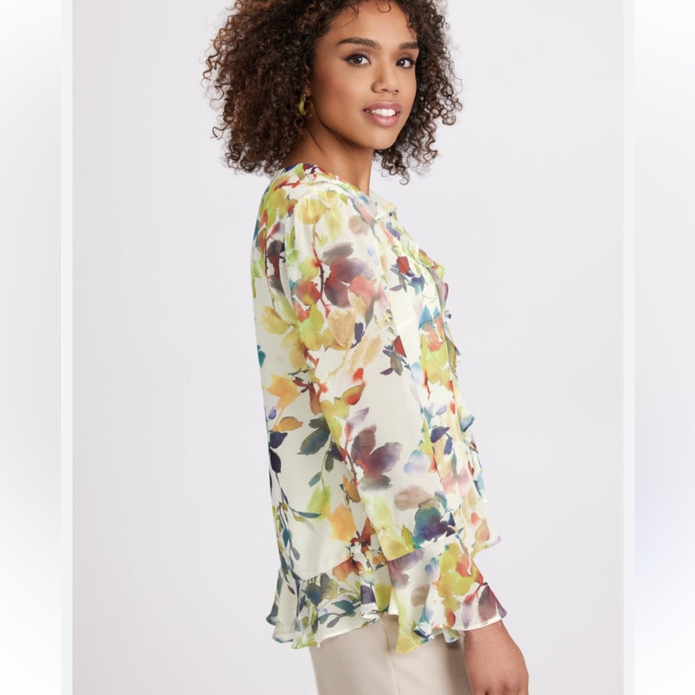 Laura Ruffle Front Floral Print Blouse Cream - Picture 2 of 9
